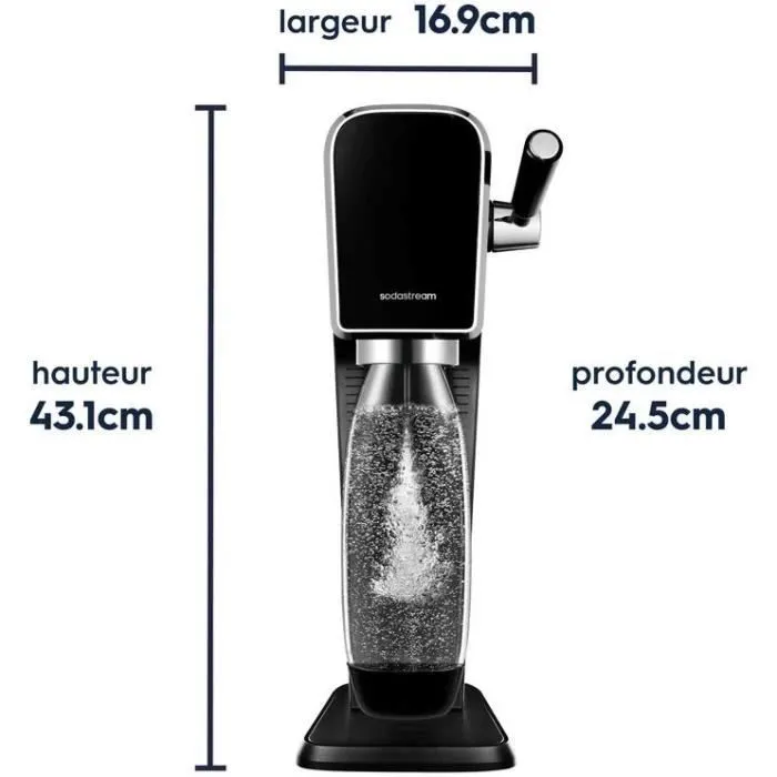 SodaStream ART - Machine à eau pétillante et soda avec levier vintage, bouteille lave-vaisselle, recharge de CO2 60L, Noir SodaStream ART - Machine à eau pétillante et soda avec levier vintage, bouteille lave-vaisselle, recharge de CO2 60L, Noir