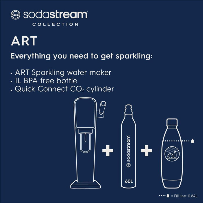 SodaStream ART Machine à eau gazeuse noire avec bouteille PET 1L et cylindre Quick Connect