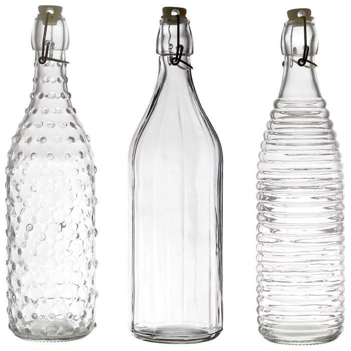 Home Deco Factory Bouteille en verre relief 1 L