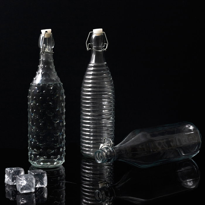 Home Deco Factory Bouteille en verre relief 1 L