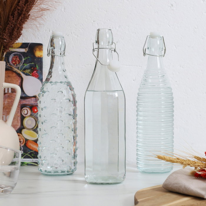 Home Deco Factory Bouteille en verre relief 1 L