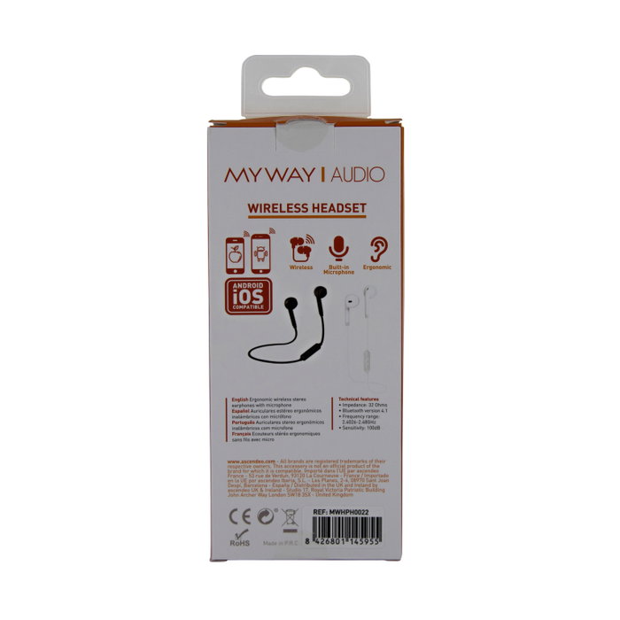 Myway MWHPH0022 Casque Bluetooth sans fil noir, son HD, micro intégré, autonomie 5h Myway MWHPH0022 Casque Bluetooth sans fil noir, son HD, micro intégré, autonomie 5h