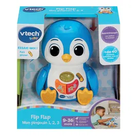 VTECH Baby - Flip Flap Mon Pingouin 1,2,3 Bleu - Jouet d'Éveil Musical et Numérique Interactif avec Sons et Mouvements pour Bébé de 9 à 36 Mois