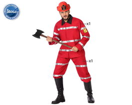 Déguisement Pompier Homme Adulte Rouge 2 Pièces (Veste et Pantalon) - Taille XS-S