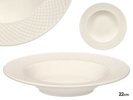 VESSIA Plat creux en porcelaine relief losanges blanc 22cm