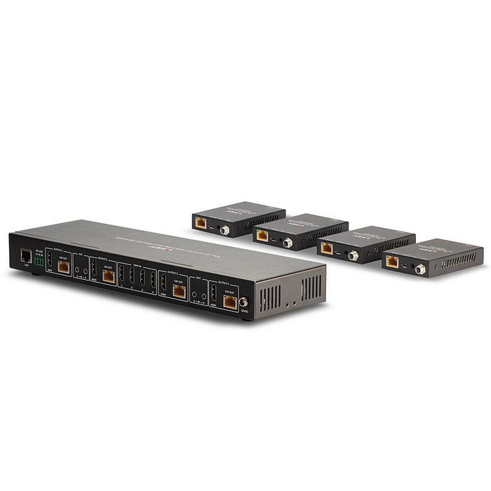 Lindy - Matrice extender HDMI 4K60 4x4 via câble Cat.6 avec contrôle IR, PoC et prise en charge HDR, longueur jusqu'à 70 mètres Lindy - Matrice extender HDMI 4K60 4x4 via câble Cat.6 avec contrôle IR, PoC et prise en charge HDR, longueur jusqu'à 70 mètres