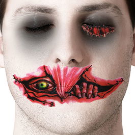 Maquillage Effet Tattoo Facial Mutant - Tattoo Effet Cicatrice Cousue avec Œil et Bouche Déchirée, Accessoire Halloween Horreur