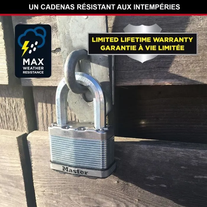 Master Lock Cadenas haute sécurité M115EURTRILF à clé, acier laminé recouvert pour extérieur, anse M - Anti-rouille
