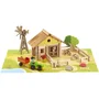Jeujura - Jeu de construction en bois Ma Ferme, 145 pièces avec tapis et accessoires, valisette 39x32x11 cm, pour enfants dès 5 ans
