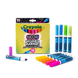 Crayola - Boîte de 10 marqueurs lavables à pointe maxi effet néon - Couleurs vives - À partir de 4 ans - Réf. 58-7846