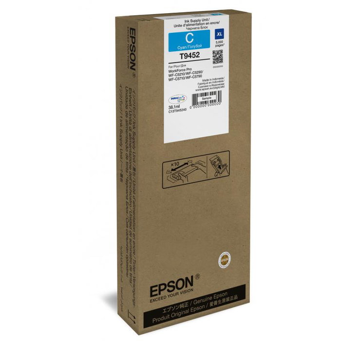 Epson C13T945240 Cartouche d'encre originale Cyan XL 38.1 ml pour WorkForce Pro WF-C5210DW, WF-C5290DW, WF-C5710DWF, WF-C5790DWF Epson C13T945240 Cartouche d'encre originale Cyan XL 38.1 ml pour WorkForce Pro WF-C5210DW, WF-C5290DW, WF-C5710DWF, WF-C5790DWF