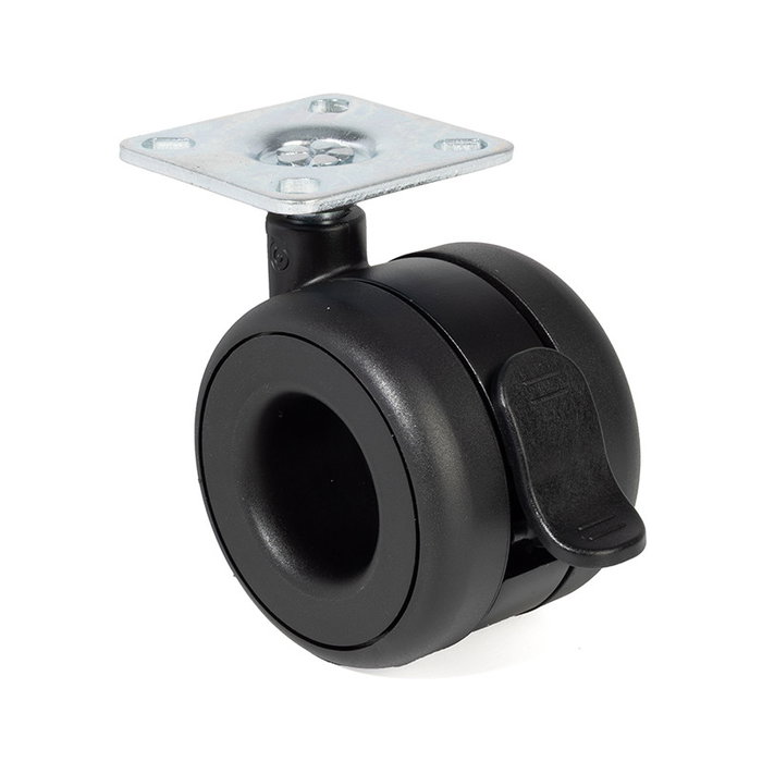 RUEDAS Roue Pivotante Plastique KOO Double Jante Ø60mm Noir avec/sans Frein RUEDAS Roue Pivotante Plastique KOO Double Jante Ø60mm Noir avec/sans Frein