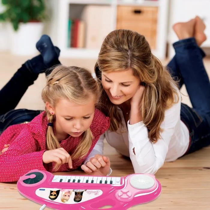 Lexibook Clavier Electronique pour Enfants Barbie avec Microphone et Effets Lumineux - 24 Touches, 22 Melodies, 4 Instruments (Piano, Guitare, Violon, Saxophone), Fonction DJ
