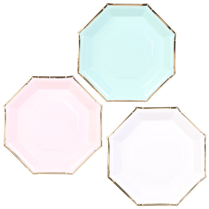 Party Time Lot de 6 Plats Hexagonaux Jetables 18 cm avec Bordure Dorée