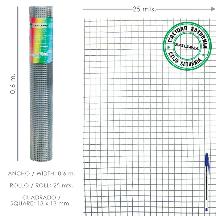 SATURNIA Malla électrosoudée galvanisée 13x13 mm, 60 cm x 25 m SATURNIA Malla électrosoudée galvanisée 13x13 mm, 60 cm x 25 m