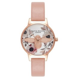 Olivia Burton OB16AM101 avec bracelet en cuir rose et boîtier doré
