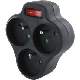 Chacon - Domino 3x16A - Triple prise électrique triangulaire avec interrupteur, 16A, type E (français), pour intérieur - Noir
