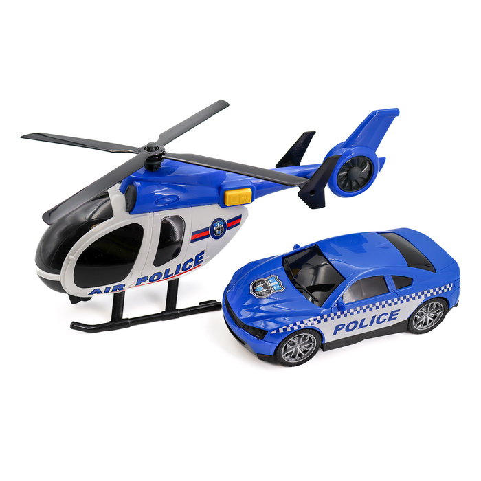 TACHAN Hélicoptère et Voiture de Police avec Lumières et Sons - Jouet Échelle 1:14 Heroes De Ciudad - Langues: Anglais, Français, Allemand, Italien, Portugais, Espagnol