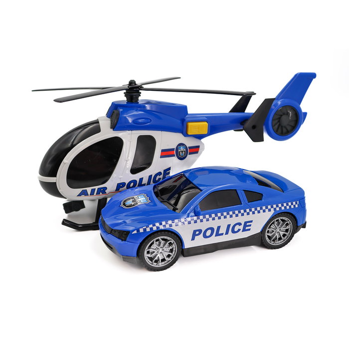 TACHAN Hélicoptère et Voiture de Police avec Lumières et Sons - Jouet Échelle 1:14 Heroes De Ciudad - Langues: Anglais, Français, Allemand, Italien, Portugais, Espagnol