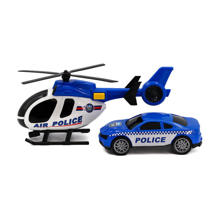 TACHAN Hélicoptère et Voiture de Police avec Lumières et Sons - Jouet Échelle 1:14 Heroes De Ciudad - Langues: Anglais, Français, Allemand, Italien, Portugais, Espagnol