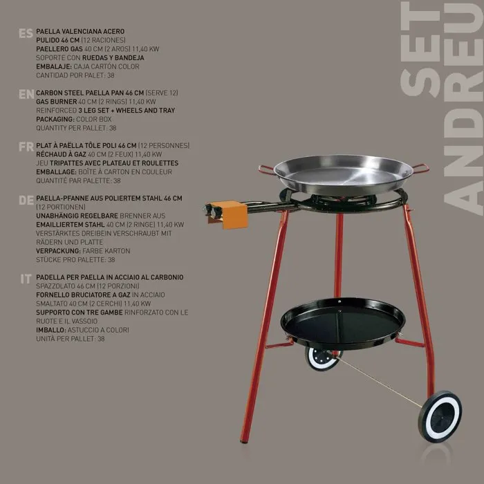 Garcima Set paella Andreu - Plat poli Ø 46 cm et Réchaud 40 cm