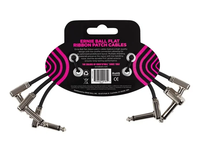 Ernie Ball Pack de 3 câbles de patch flat ribbon 6 pouces - Noir