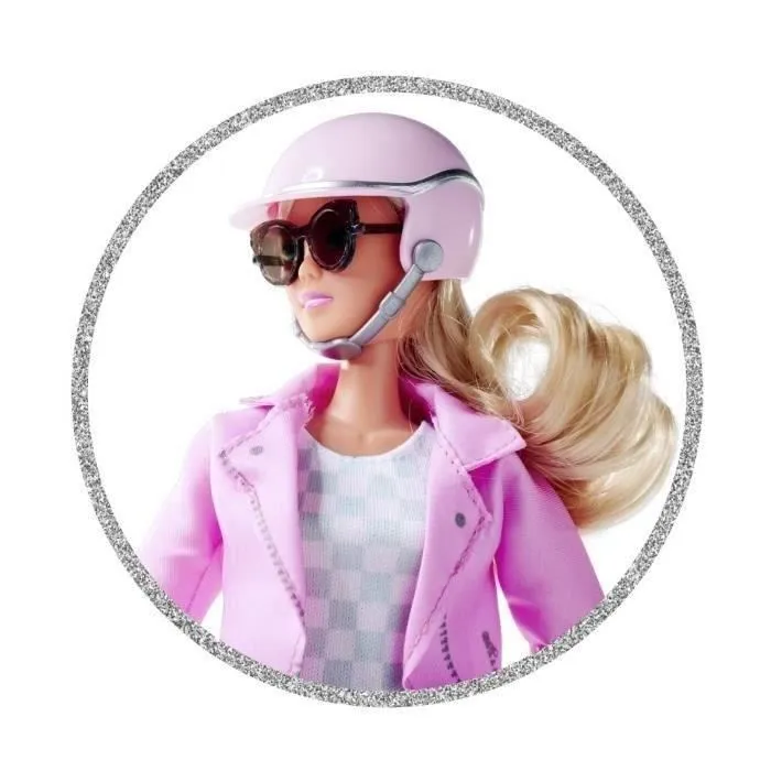 Smoby - Steffi Love sur son scooter avec chien et cage de transport - Ensemble de jeu figurine 27 cm