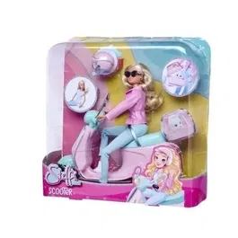 Smoby - Steffi Love sur son scooter avec chien et cage de transport - Ensemble de jeu figurine 27 cm