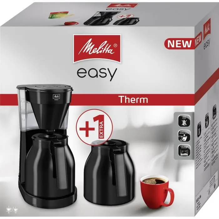 Melitta Cafetière filtre Easy Therm II - 1050 W - 2 verseuses isothermes incluses - Noir Melitta Cafetière filtre Easy Therm II - 1050 W - 2 verseuses isothermes incluses - Noir