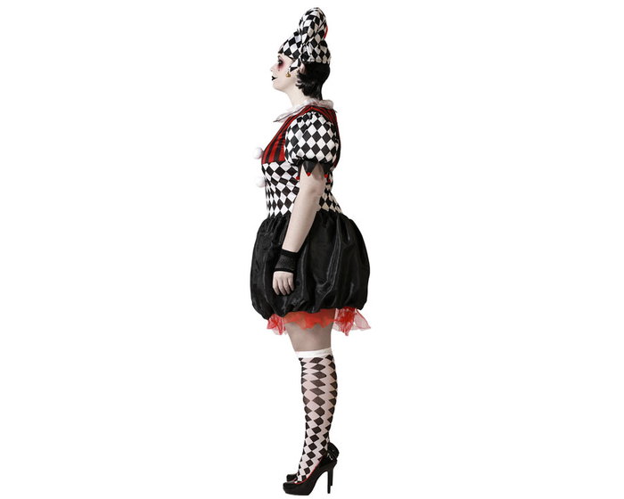 Déguisement Arlequin Noir et Blanc avec Bonnet pour Femme Adulte XXL Déguisement Arlequin Noir et Blanc avec Bonnet pour Femme Adulte XXL