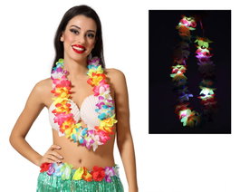 Atosa Collier Hawaïen Multicolore avec Lumière LED pour Fêtes Tropicales