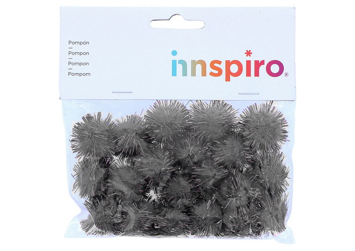 Innspiro Pompons brillants noirs 25mm, 20u.