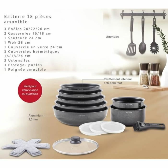 Art & Cuisine Batterie de cuisine AC1824, 18 pièces, Aluminium Art & Cuisine Batterie de cuisine AC1824, 18 pièces, Aluminium