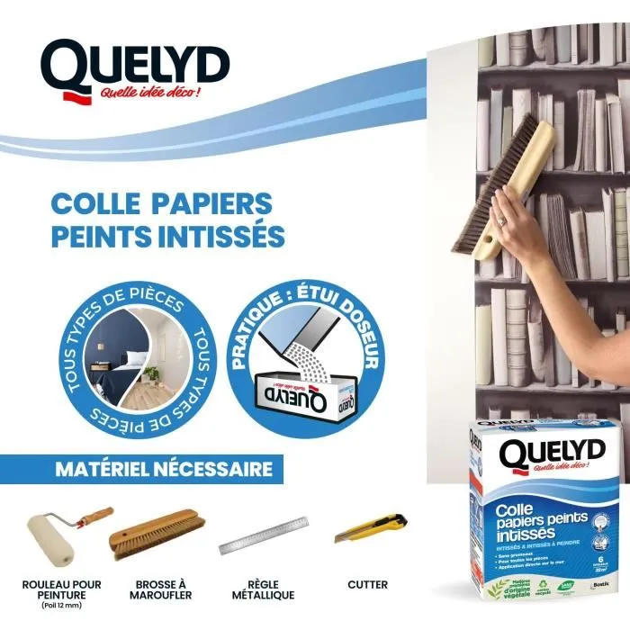 Quelyd - Colle à papier peint intissé en poudre - Pour tous papiers intissés et vinyle - Application murale directe - Préparation facile - Sans grumeaux - 300 g Quelyd - Colle à papier peint intissé en poudre - Pour tous papiers intissés et vinyle - Application murale directe - Préparation facile - Sans grumeaux - 300 g