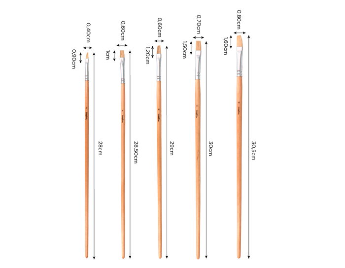 Innspiro Set de 5 pinceaux plats à manche long nº 2, 4, 6, 8, 10 Innspiro Set de 5 pinceaux plats à manche long nº 2, 4, 6, 8, 10