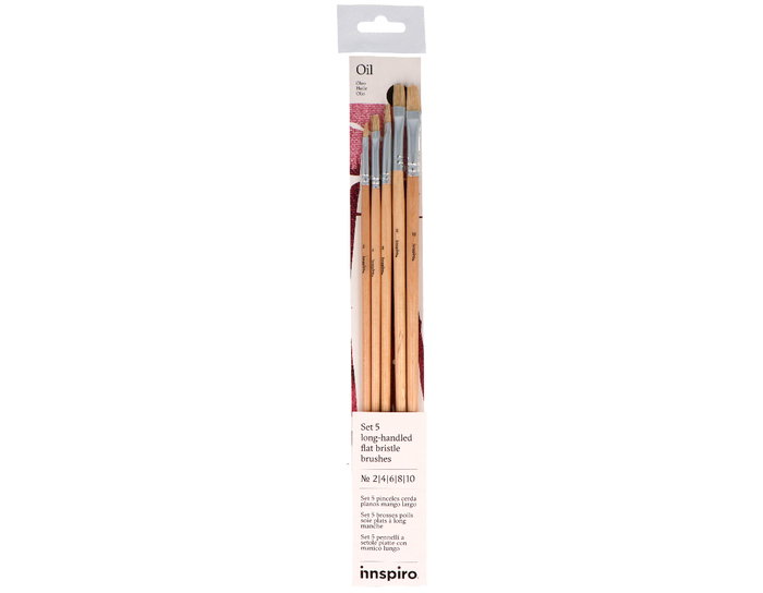 Innspiro Set de 5 pinceaux plats à manche long nº 2, 4, 6, 8, 10 Innspiro Set de 5 pinceaux plats à manche long nº 2, 4, 6, 8, 10