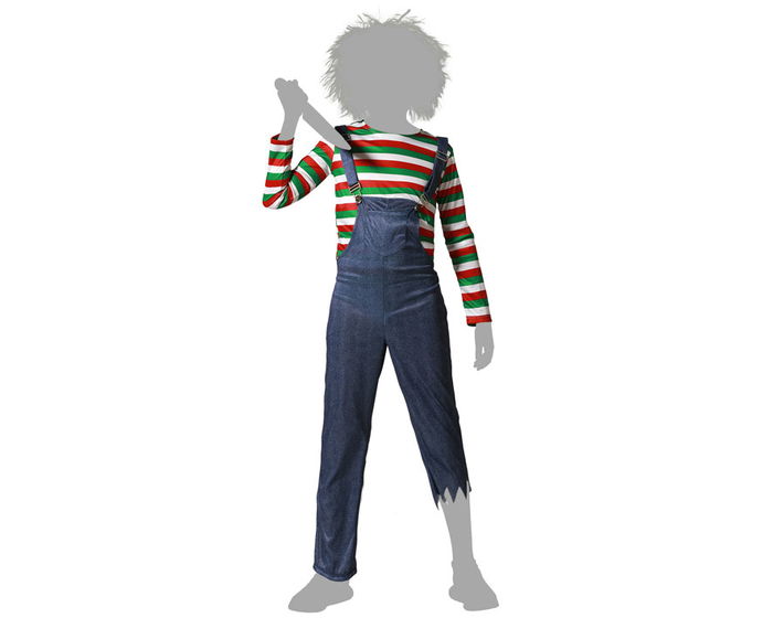 Déguisement enfant de poupée maudite avec chemise à rayures et salopette pour Halloween - 10-12 ans Déguisement enfant de poupée maudite avec chemise à rayures et salopette pour Halloween - 10-12 ans