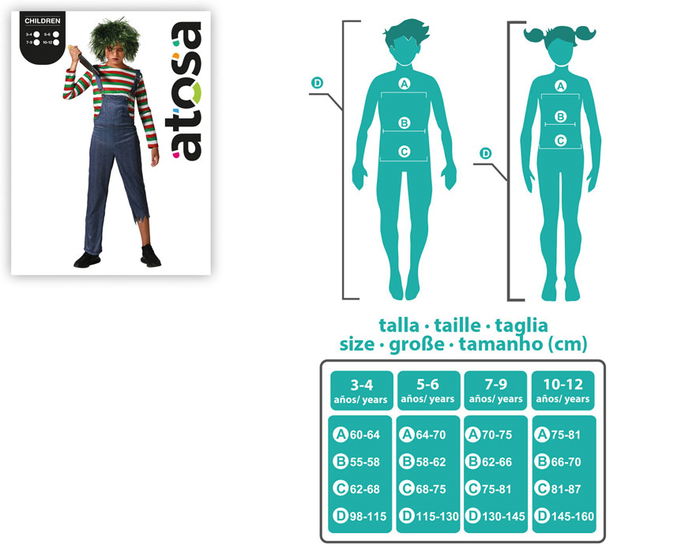 Déguisement enfant de poupée maudite avec chemise à rayures et salopette pour Halloween - 10-12 ans Déguisement enfant de poupée maudite avec chemise à rayures et salopette pour Halloween - 10-12 ans