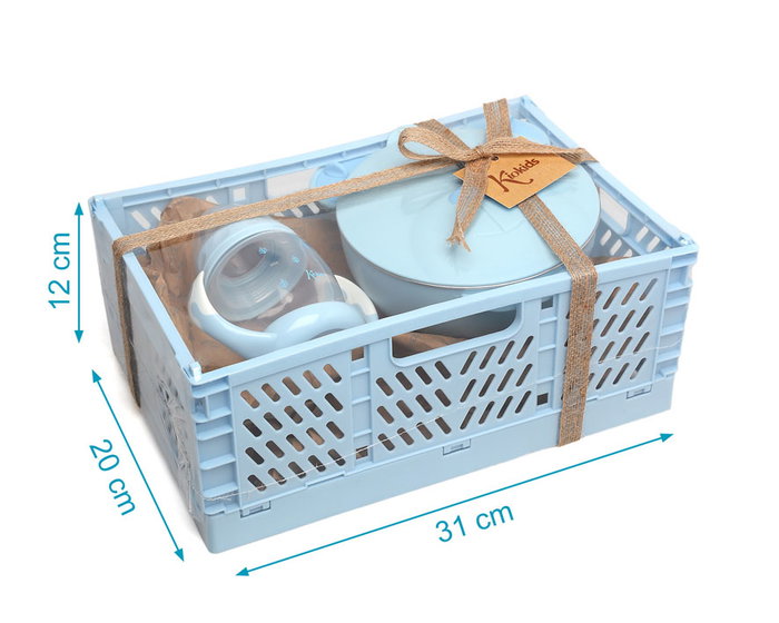 KioKids Set d'Alimentation Bébé Petits Moments - 3 Pièces (Cuisseau Thermique, Tasse d'Apprentissage, Boîte de Rangement) - Bleu - Dès 6 mois