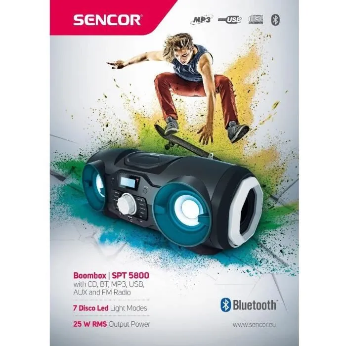 Sencor SPT 5800 - Boombox avec CD, Bluetooth, MP3, USB, AUX et radio FM