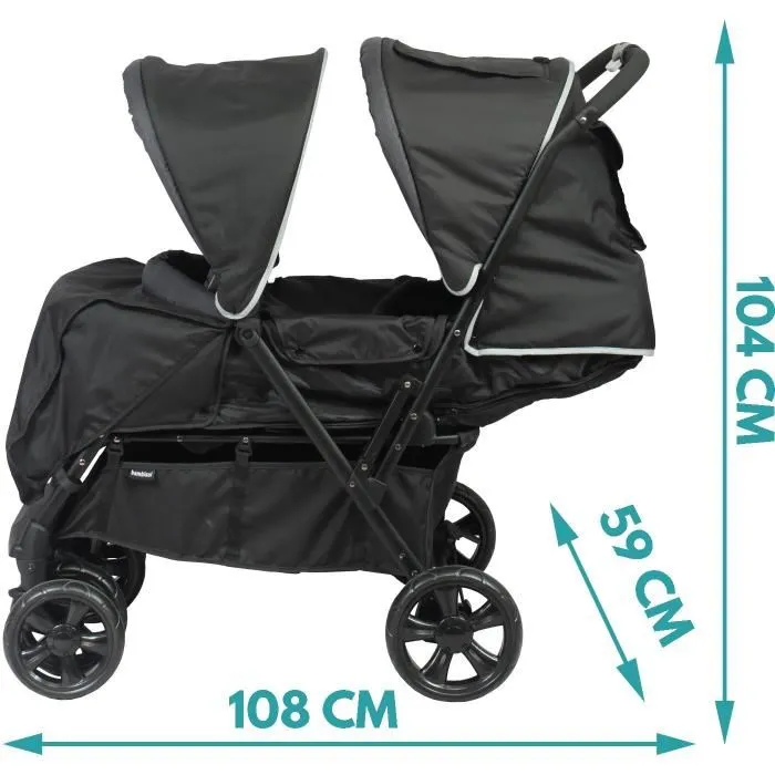 Poussette double BAMBISOL pour jumeaux ou enfants d'âge rapproché, légère et maniable à 4 roues avec panier, habillage pluie et siège arrière inclinable Poussette double BAMBISOL pour jumeaux ou enfants d'âge rapproché, légère et maniable à 4 roues avec panier, habillage pluie et siège arrière inclinable