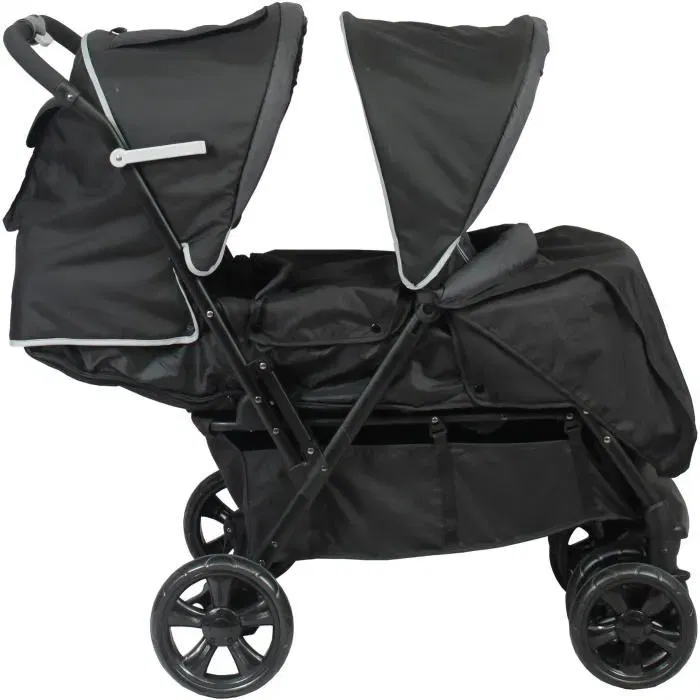 Poussette double BAMBISOL pour jumeaux ou enfants d'âge rapproché, légère et maniable à 4 roues avec panier, habillage pluie et siège arrière inclinable Poussette double BAMBISOL pour jumeaux ou enfants d'âge rapproché, légère et maniable à 4 roues avec panier, habillage pluie et siège arrière inclinable