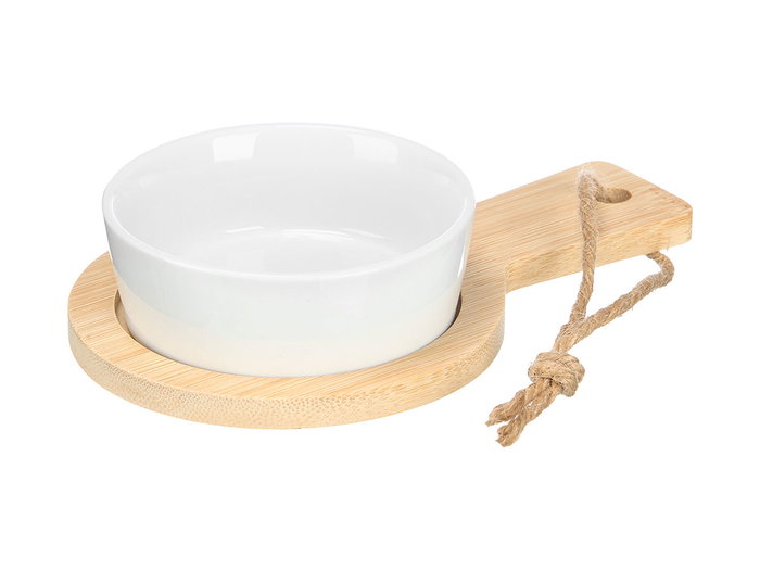 Kinvara Set de 2 Bols avec Support à Apéritif en Porcelaine et Bambou 18 x 3.5 x 17.5 cm (Set de 24)