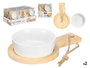 Kinvara Set de 2 Bols avec Support à Apéritif en Porcelaine et Bambou 18 x 3.5 x 17.5 cm (Set de 24)