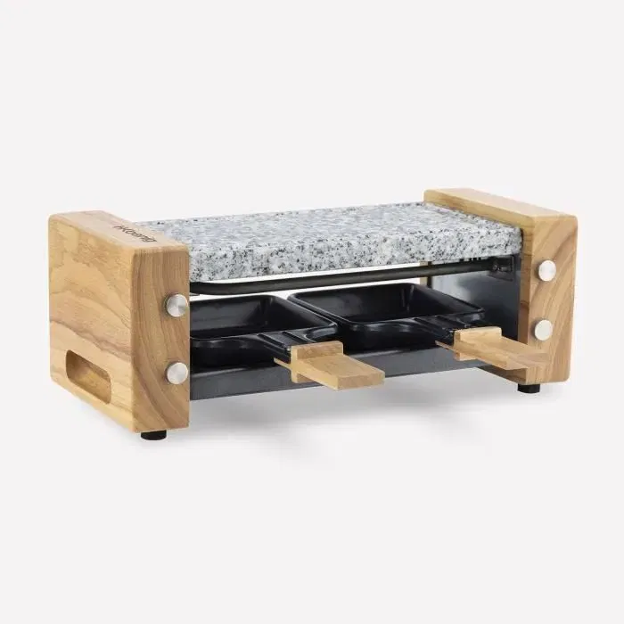 H.Koenig WOD2 Appareil à raclette avec pierre à cuire granit, 350W, design bois, pour jusqu'à 2 personnes