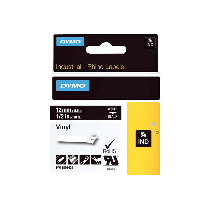 Dymo 1805435 Ruban Vinyle Blanc sur Noir pour étiqueteuse
