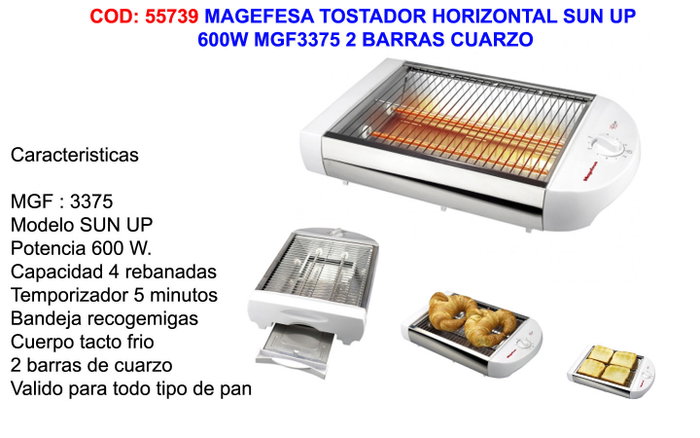 Magefesa Sun Up MGF3375 Grille-pain horizontal 600W avec 2 barres de quartz Magefesa Sun Up MGF3375 Grille-pain horizontal 600W avec 2 barres de quartz