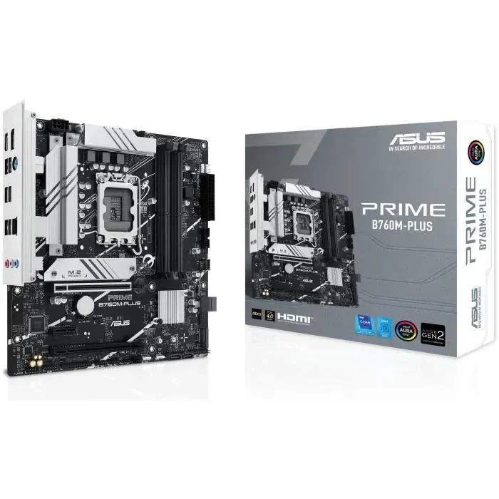 Asus PRIME B760M-PLUS - Carte mère micro ATX Intel B760, LGA 1700, DDR5, 2.5 GbE, M.2, SATA III, RAID - Compatible Intel Core i3/i5/i7 Asus PRIME B760M-PLUS - Carte mère micro ATX Intel B760, LGA 1700, DDR5, 2.5 GbE, M.2, SATA III, RAID - Compatible Intel Core i3/i5/i7