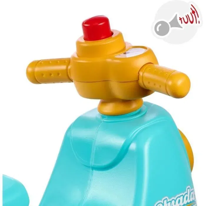 Falk Stada Scooter 1er âge - Jaune et Bleu, Klaxon Manuel, Roues Silencieuses, Stabilité Améliorée - Pour Enfant à Partir de 12 Mois - Fabriqué en France