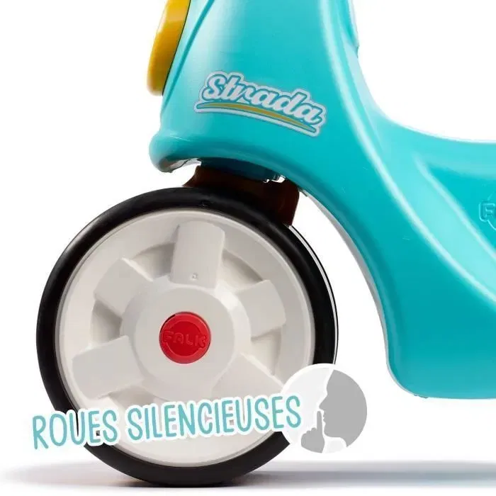 Falk Stada Scooter 1er âge - Jaune et Bleu, Klaxon Manuel, Roues Silencieuses, Stabilité Améliorée - Pour Enfant à Partir de 12 Mois - Fabriqué en France
